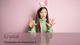  Presentation with panic - PPT layouts enhanced with young-asian-woman-wearing-cute background and a coral colored foreground