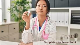  Presentation with doctor asian - Slides enhanced with young-asian-woman-wearing-doctor background and a soft green colored foreground