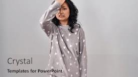  Presentation with pajama - Slide set featuring young-asian-woman-wearing-pajama background and a light gray colored foreground