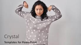  Presentation with pajama - PPT theme featuring young-asian-woman-wearing-pajama background and a light gray colored foreground