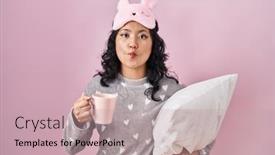  Presentation with face mask - PPT theme consisting of young-asian-woman-wearing-sleep background and a coral colored foreground