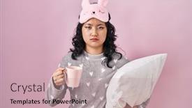  Presentation with drinking problem - PPT theme having young-asian-woman-wearing-sleep background and a coral colored foreground
