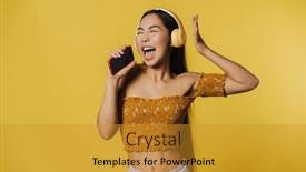  Presentation with asian music - Presentation theme having young-asian-woman-wearing-top background and a gold colored foreground