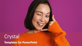  Presentation with asian - Slide set consisting of young-asian-woman-winking background and a crimson colored foreground