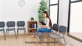  Presentation with waiting room - Presentation with young-asian-woman-with-document background and a coral colored foreground