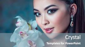  Presentation with flower woman - Cool new presentation theme with young asian woman with orchid flower portrait backdrop and a seafoam green colored foreground