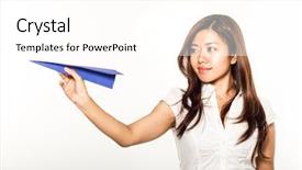  Presentation with paper boat children play - PPT theme enhanced with young asian woman with paper background and a cream colored foreground