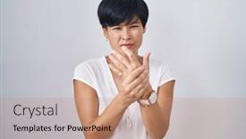  Presentation with arthritis - PPT theme enhanced with young-asian-woman-with-short background and a coral colored foreground