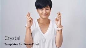  Presentation with hope - Presentation design consisting of young-asian-woman-with-short background and a light gray colored foreground