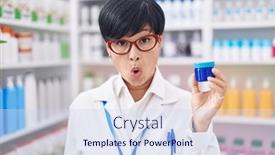  Presentation with pharmacy cream - Presentation theme enhanced with young-asian-woman-with-short background and a sky blue colored foreground