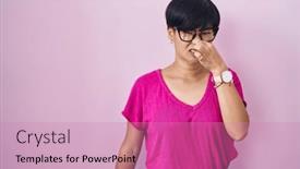  Presentation with short breath - Slide set with young-asian-woman-with-short background and a coral colored foreground