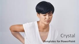  Presentation with backache - Slide set enhanced with young-asian-woman-with-short background and a light gray colored foreground