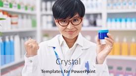  Presentation with pharmacy cream - Presentation theme consisting of young-asian-woman-with-short background and a sky blue colored foreground