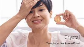  Presentation with cryptocurrency - Presentation theme consisting of young-asian-woman-with-short background and a coral colored foreground