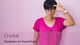  Presentation with acne woman - Presentation theme enhanced with young-asian-woman-with-short and a coral colored foreground