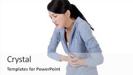  Presentation with woman in pain - Audience pleasing PPT theme consisting of young asian woman with stomach backdrop and a white colored foreground