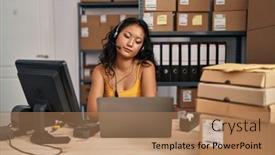  Presentation with simple business - Presentation design with young-asian-woman-working background and a coral colored foreground