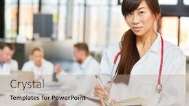  Presentation with asian doctor - Slides having young-asian-woman background and a coral colored foreground