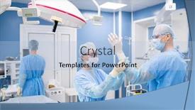  Presentation with rubber gloves - Beautiful presentation featuring young assistant putting rubber gloves backdrop and a light blue colored foreground