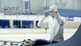  Presentation with skating - PPT theme with young-athlete-in-sportswear-putting background and a light blue colored foreground