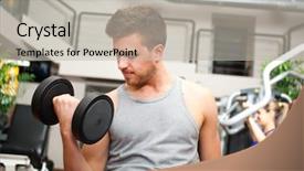  Presentation with lifting weights - Cool new presentation design with young athlete lifting weights in the gym backdrop and a light gray colored foreground