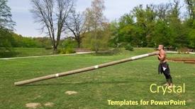  Presentation with athlete - PPT theme consisting of young athlete man training in the park with huge wooden log background and a tawny brown colored foreground