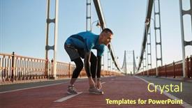  Presentation with running shoes - Slide set featuring young-athlete-man-tying-lace background and a tawny brown colored foreground