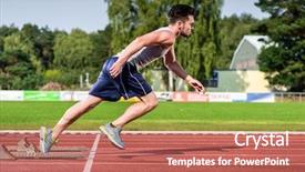  Presentation with athlete - PPT theme consisting of young athlete on cinder track background and a coral colored foreground