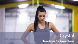  Presentation with cross - Audience pleasing PPT theme consisting of young athlete woman at cross backdrop and a gray colored foreground