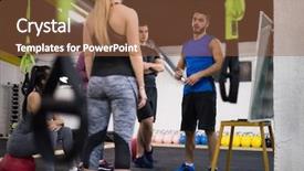  Presentation with group training - Presentation theme having young athletes getting instruction background and a  colored foreground