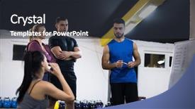  Presentation with group training - Amazing PPT theme having young athletes getting instruction backdrop and a  colored foreground