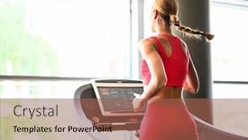  Presentation with treadmill - PPT layouts with young-athletic-beautiful-woman-training background and a violet colored foreground