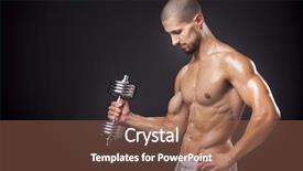  Presentation with lifting weights - Presentation theme consisting of young athletic man lifting weights over dark background background and a violet colored foreground