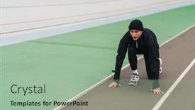  Presentation with runner - Presentation theme featuring young-athletic-runner-man-doing background and a mint green colored foreground