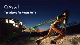  Presentation with car - Beautiful PPT theme featuring young athletic woman pulling car backdrop and a navy blue colored foreground