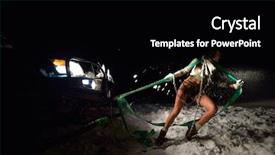  Presentation with car - Cool new PPT theme with young athletic woman pulling car backdrop and a  colored foreground