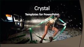  Presentation with woman car driver map - PPT theme enhanced with young athletic woman pulling car background and a black colored foreground