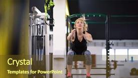  Presentation with music and athletic training - PPT theme with young athletic woman training jumping background and a  colored foreground