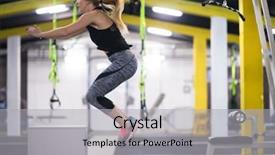  Presentation with music and athletic training - PPT theme with young athletic woman training jumping background and a  colored foreground