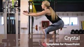  Presentation with training - PPT theme with young athletic woman training jumping background and a  colored foreground