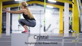  Presentation with training - Slide set with young athletic woman training jumping background and a  colored foreground