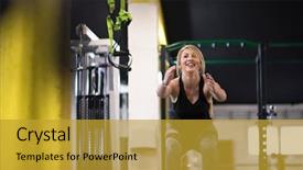  Presentation with training - Audience pleasing presentation design consisting of young athletic woman training jumping backdrop and a  colored foreground