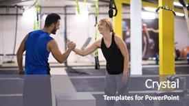  Presentation with personal training - Cool new slides with young athletic woman training backdrop and a  colored foreground