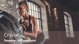  Presentation with crossfit - Cool new PPT layouts with young athletic woman with a crossfit wheel in the loft backdrop and a gray colored foreground