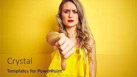  Presentation with negative - Cool new PPT theme with young-attactive-woman-wearing-t backdrop and a gold colored foreground