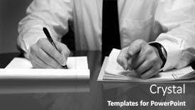  Presentation with attorney - Slides consisting of young-attorney-lawyer-at-desk background and a dark gray colored foreground