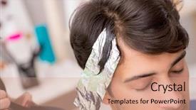  Presentation with barber - Beautiful PPT theme featuring tin foil - young attracrive man visiting female backdrop and a coral colored foreground