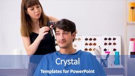  Presentation with barber - Cool new theme with tin foil - young attracrive man visiting female backdrop and a ocean colored foreground