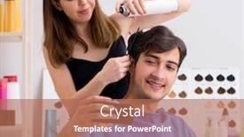  Presentation with barber - PPT layouts having young-attracrive-man-visiting-female background and a coral colored foreground