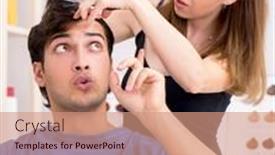  Presentation with female - Theme with young-attracrive-man-visiting-female background and a  colored foreground